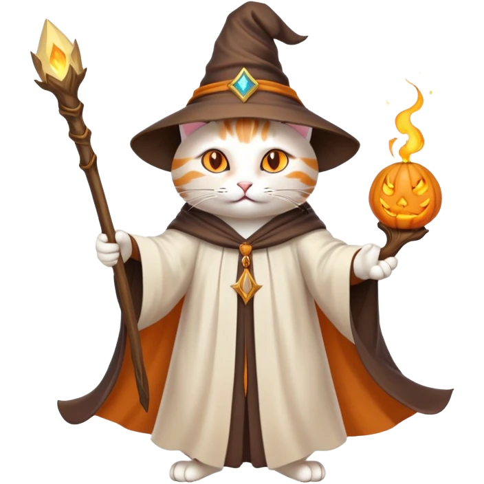 A cat wizard casting a spell with magical staff and flowing robes emoji