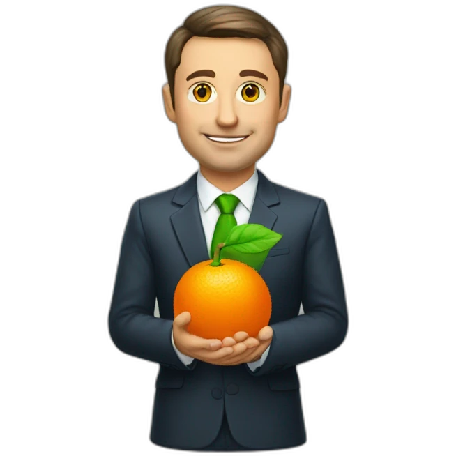 Zelensky with an orange in his hands emoji