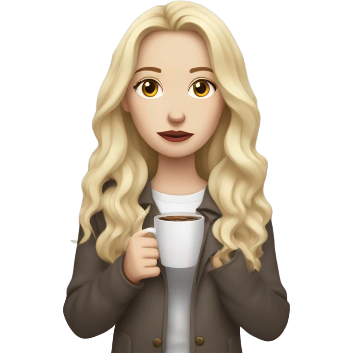 Woman, white skin, pale skin, long hair, blonde hair, wavy hair, bags under eyes, tired expression, holding cup of coffee emoji