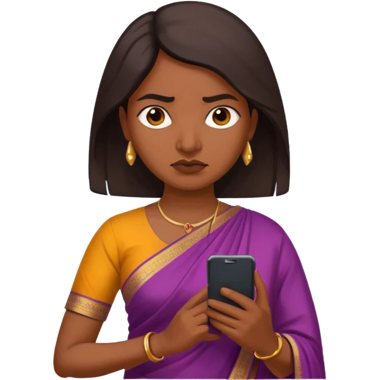 generate an indian female teacher calling on mobile. looking mad. Dressed in a saree emoji