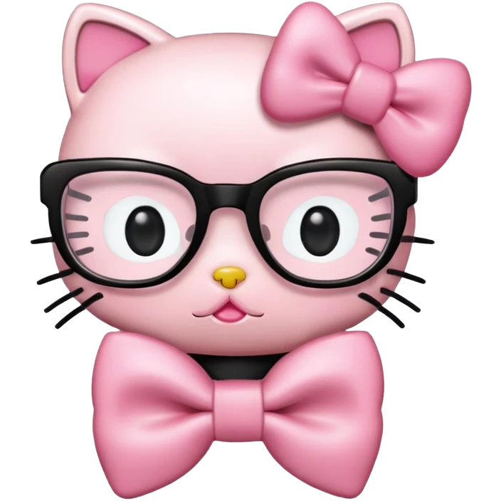 hello kitty with a pink bow and black frame glasses kissing another hello kitty with a black bow emoji