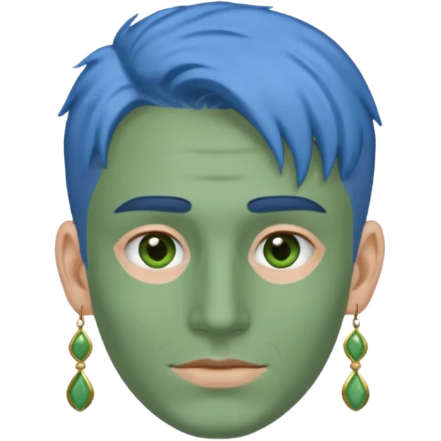green clay mask man with earrings and blue hair emoji