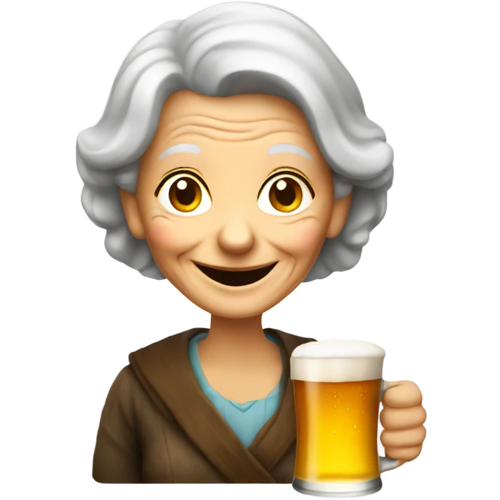 smiling old woman with beer  emoji