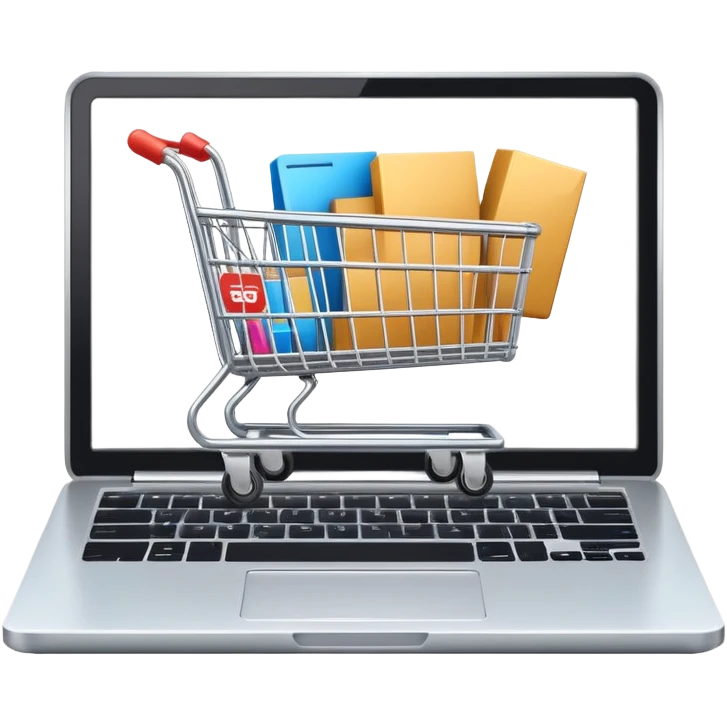 laptop with a large shopping cart on the screen, representing online shopping or Amazon emoji
