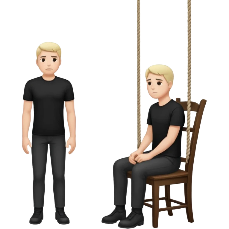 A man standing in the chair and looking at the hanging rope thinking to suicide  emoji