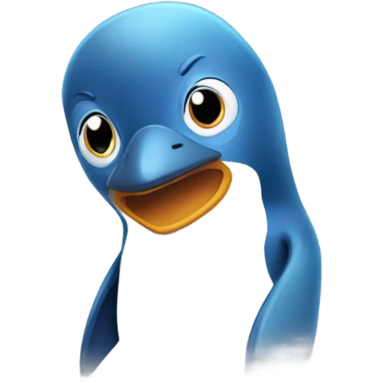 Blue penguin with a name sticker saying “Happygail” emoji