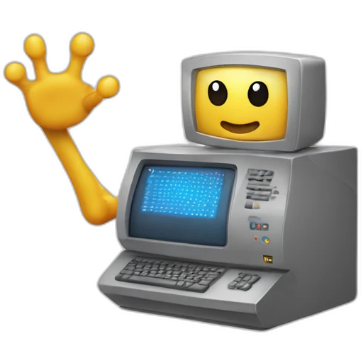 Anthropomorphic computer with arms and legs doing something random emoji