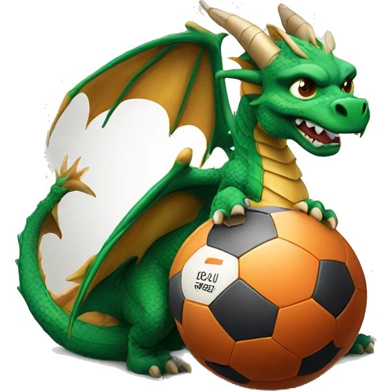 dragon with football ball and inscription «LANDARI» emoji