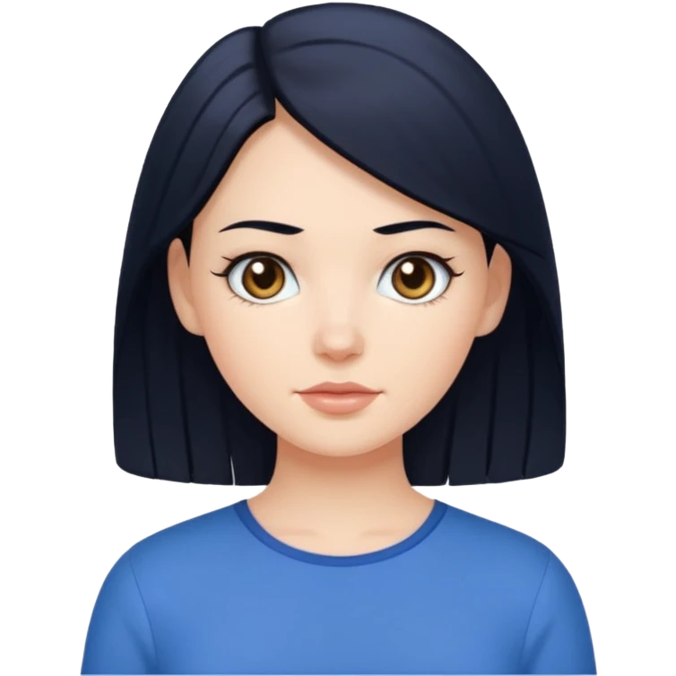 Create a white girl, with black hair, hazel eyes, blue blouse.    emoji