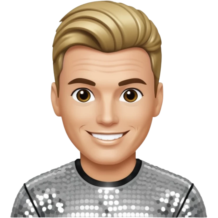 Vanilla Ice with dark blonde hair, silver sequin outfit emoji