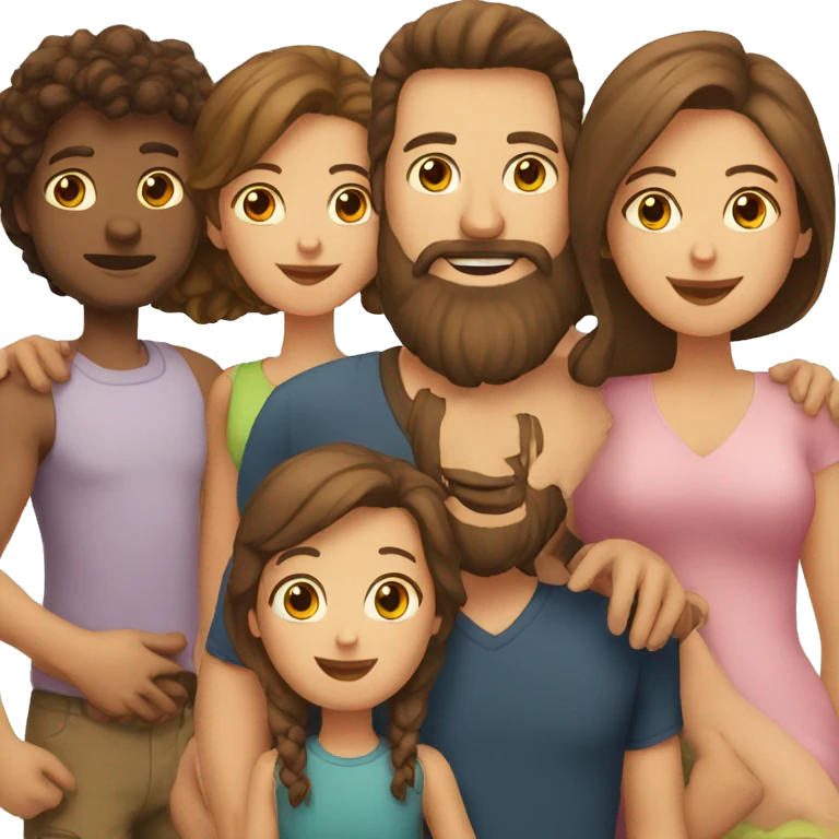 Man with beard and woman with brown hair, with kids emoji