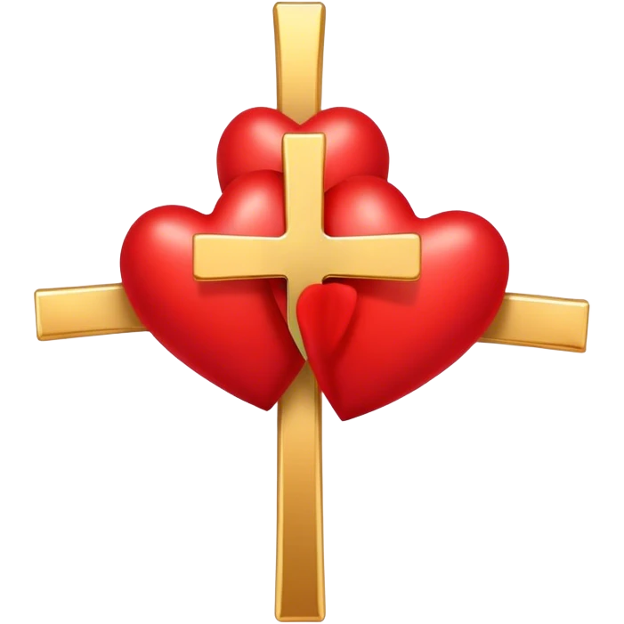 Two red  hearts connected by one simple gold cross  emoji