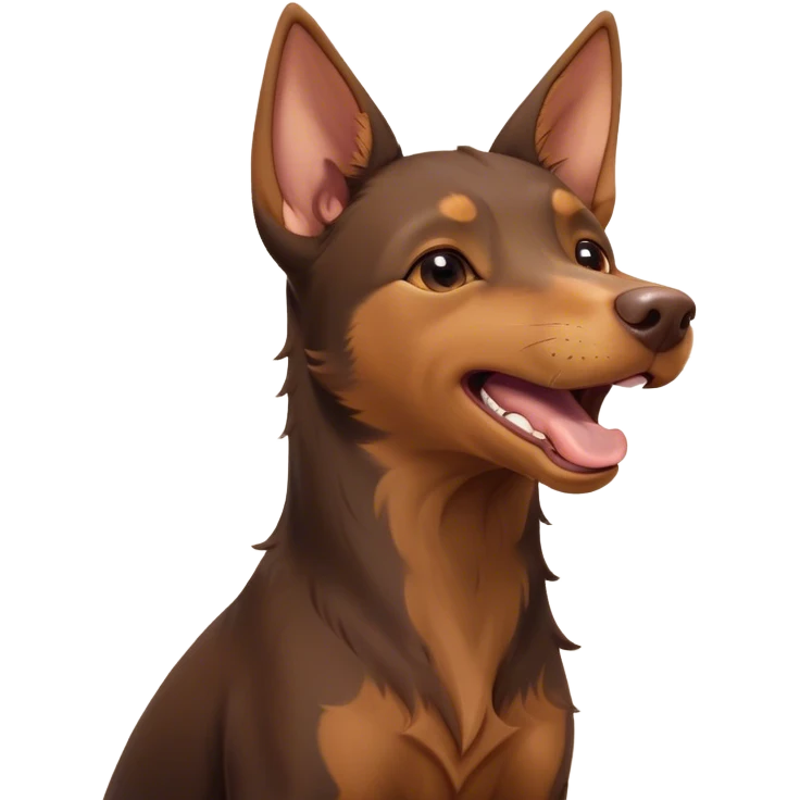 Cinematic Cute Yawning Brown and Tan Kelpie Portrait Emoji, Head tilted slightly with a dramatic, wide-open yawn, showcasing a smooth brown Fur with distinct tan highlights, floppy ears slightly drooping, round warm eyes barely open in drowsy contentment, Simplified yet irresistibly adorable features, highly detailed, glowing with a soft, cozy glow, high shine, relaxed yet expressive, stylized with a touch of whimsy, bright and endearing, soft glowing outline, capturing the essence of a sleepy yet affectionate herder, so drowsy it feels like it could stretch out of the screen and curl up for a nap! emoji