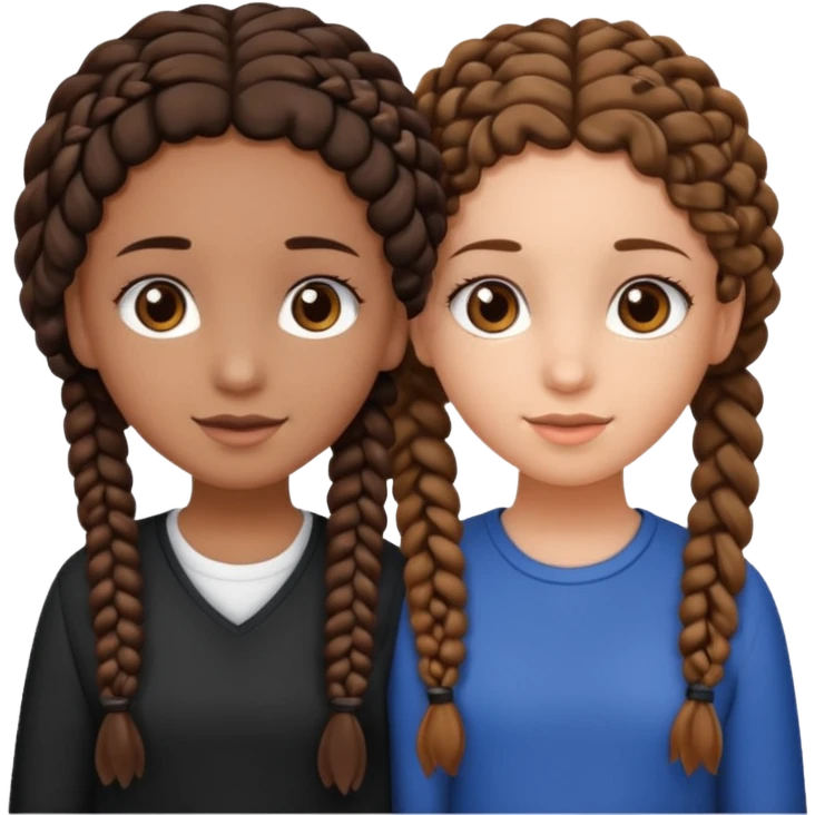2 girl best friends. One is black with braids and brown eyes. One is white with curly brown hair with brown eyes no braids emoji