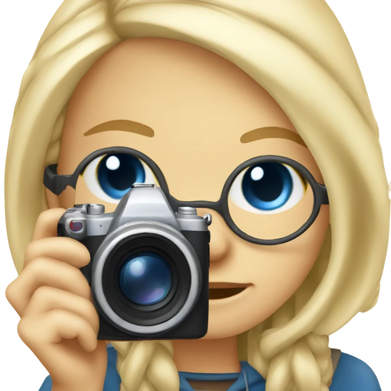 blonde girl with glasses smiling blue eyes taking pictures with a camera  emoji