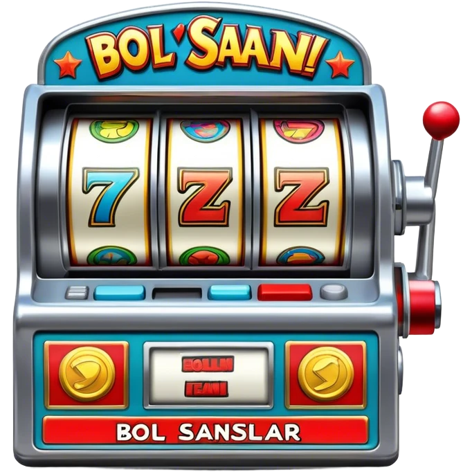 “BOL SANSLAR SLOTJACK TEAM” A classic slot machine with a metallic body, Comic book style emoji