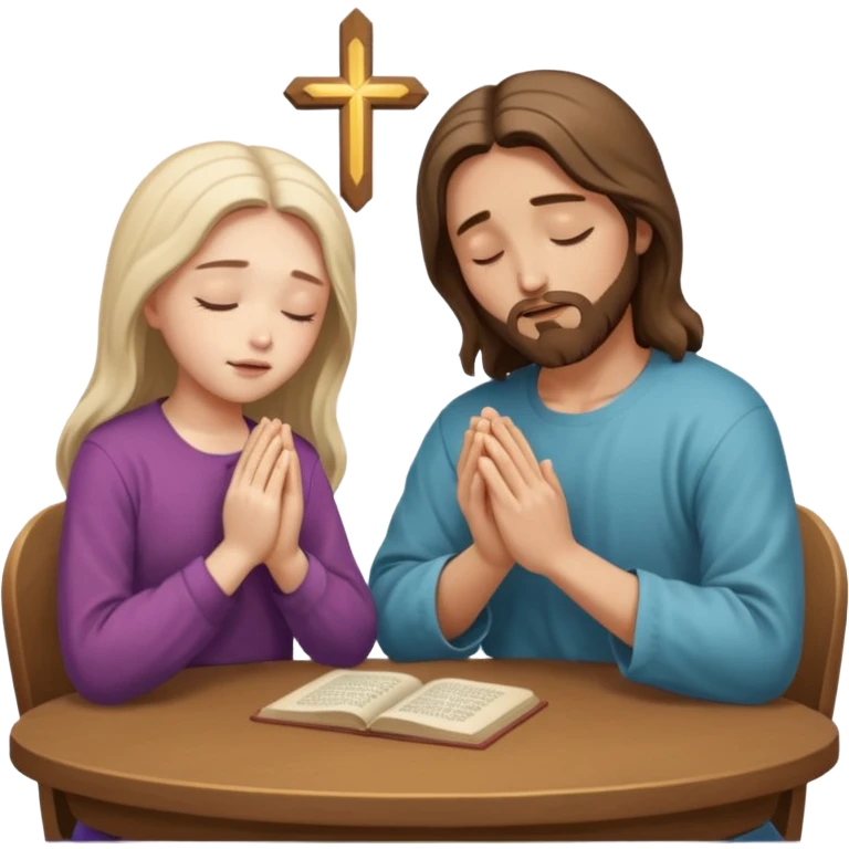 jesus en la mesa orando con una adolescente emoji