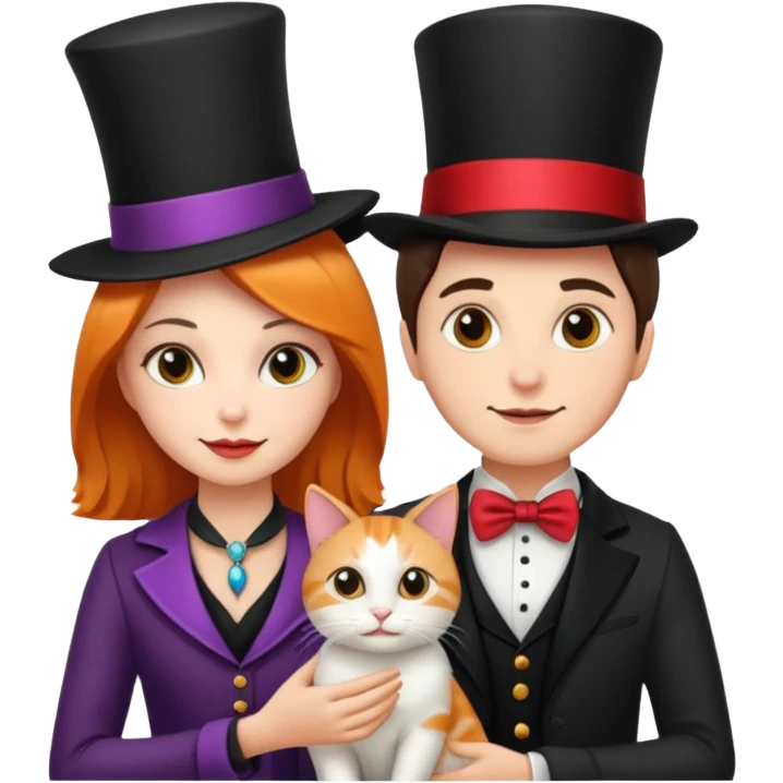 magician couple and their pet cat emoji