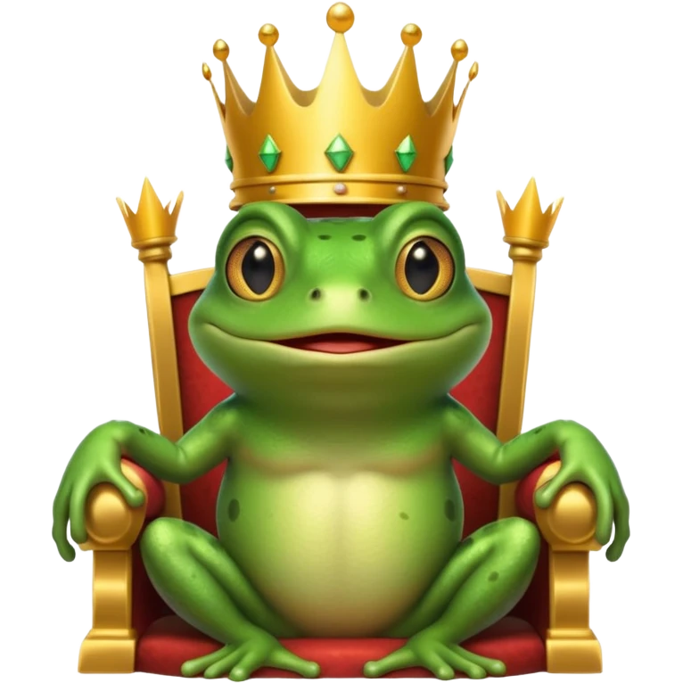 A frog wearing a crown, confidently sitting on a golden throne, portrait, bust up emoji