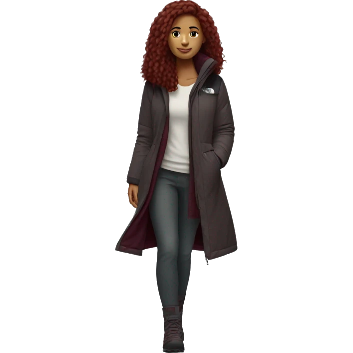 beautiful burgundy haired Girl wearing northface full body emoji
