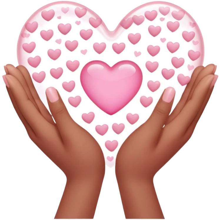 Heart hands with small pink hearts coming off emoji