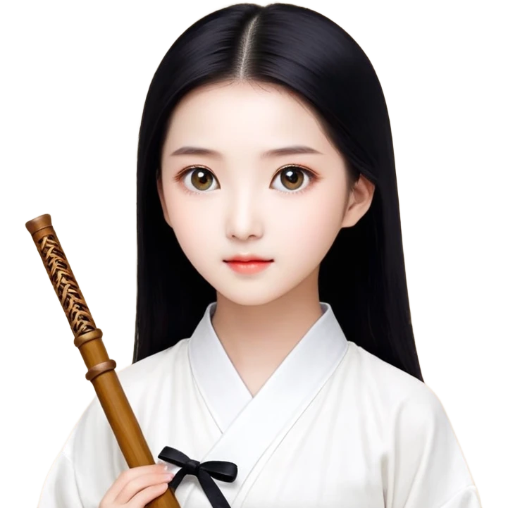 一个亚洲女孩留着黑色长发抱着一只奶牛猫 emoji