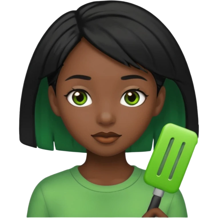 black girl with black hair and green color hairclip emoji