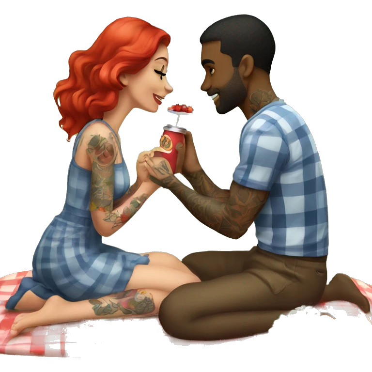 Romantic picnic date for beautiful tattooed couple emoji