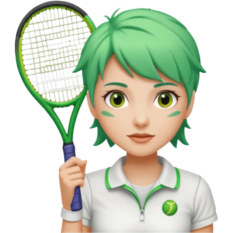 female, green haired, white clothes, tennis player emoji