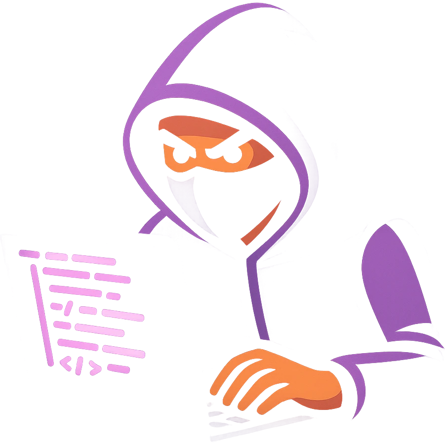 Show the purple-themed hacker actively coding on a laptop, with glowing code on the screen, keep the digital vibrant toon style emoji