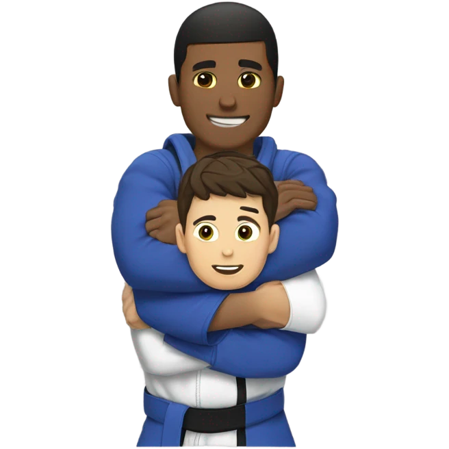One jiujitsu boy hugging another jiujitsu boy from behind emoji