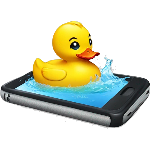 repulsed rubber duck looking at phone emoji