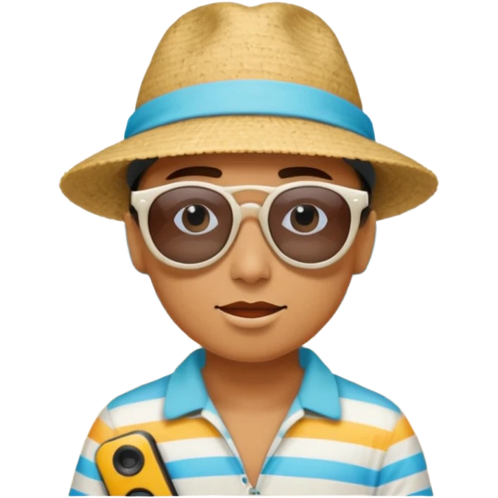 Someone listening to a speaker at the beach. Add some musical notes coming out of the speaker. emoji