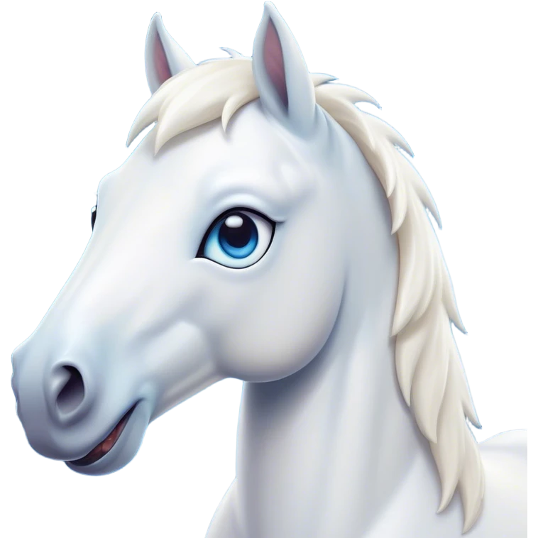 Cinematic Comical White Horse Portrait Emoji, Head tilted dramatically with an exaggeratedly amused expression, featuring a striking white fur with a glossy finish and wide, expressive blue eyes filled with playful disbelief, Simplified yet hilariously expressive features, highly detailed, glowing with a slightly sassy glow, high shine, dramatic yet playful, stylized with an air of cheeky mischief, bright and endearing, soft glowing outline, capturing the essence of a spirited and over-the-top horse, so meme-worthy it feels like it could side-eye its way into internet fame instantly! emoji