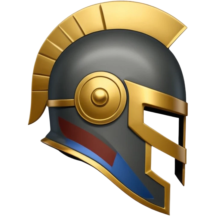 A stylized Trojan helmet emblem shown in side profile, featuring a sleek, angular shape with a crest on top and a face guard extending downward. The helmet is dark gray with subtle metallic shading and a thin gold accent line.  emoji