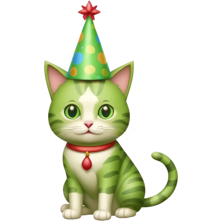 green cat full body  with party hats emoji