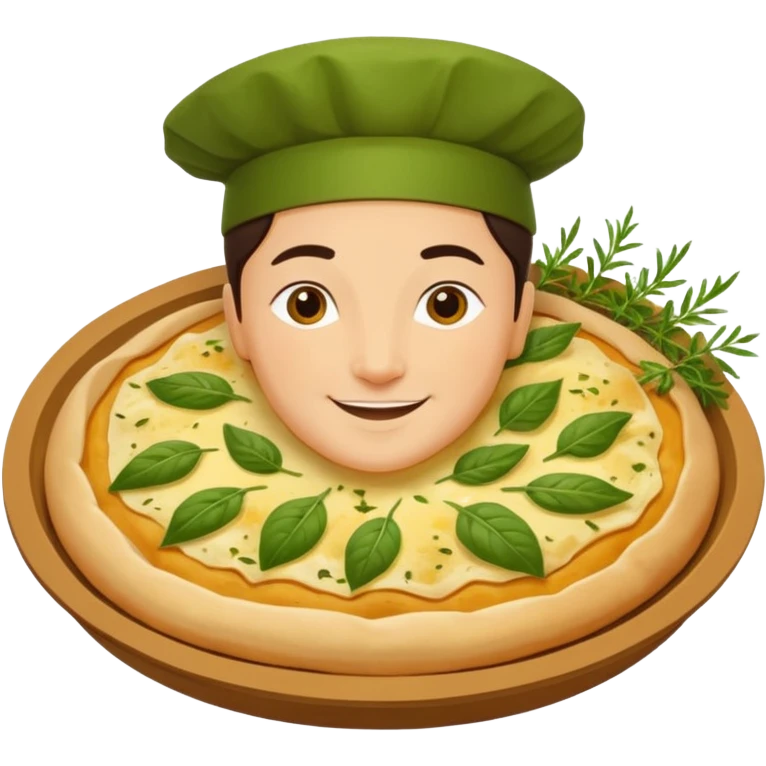 Georgian cuisine avatar in bright emoji-style illustration. Khachapuri and herbs, rich golden and green colors, simple shapes, flat design, strong character. emoji