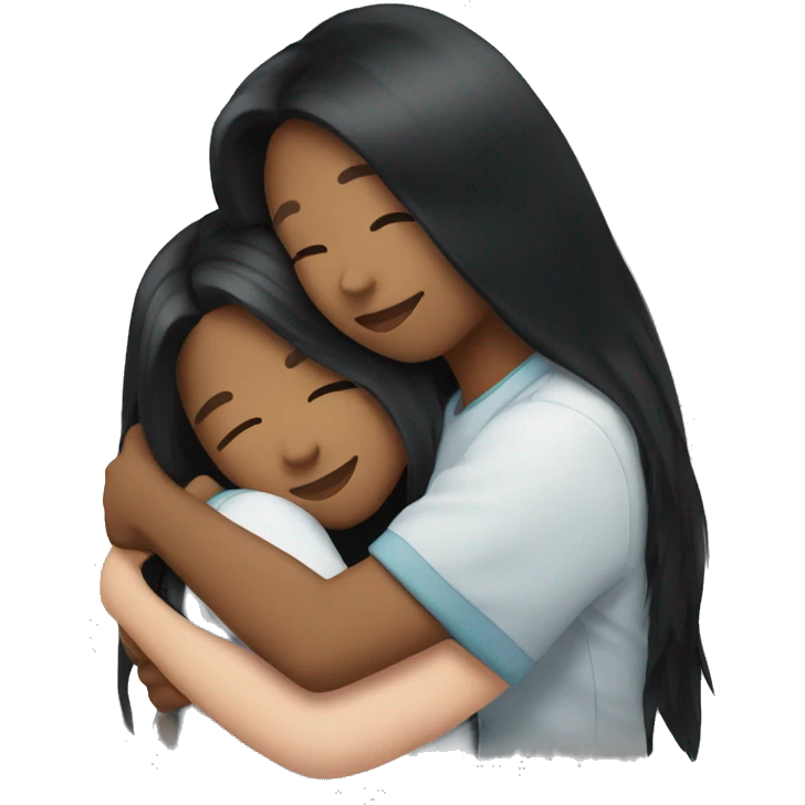 Lesbian with long black hair and white skin hugging her girlfriend from behind emoji