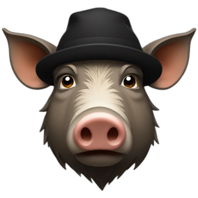 Sad boar with stubble in a black winter hat emoji