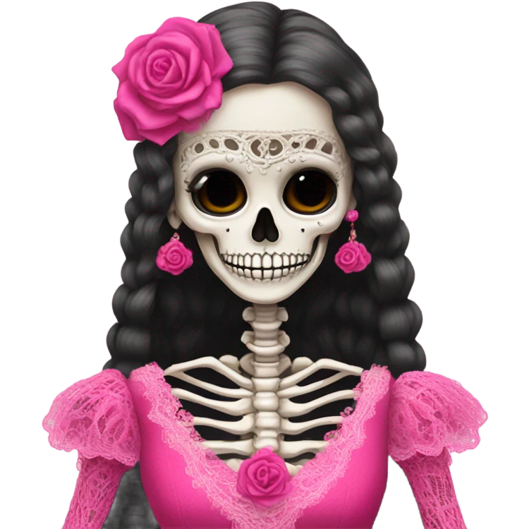 Skeleton wearing hot pink vintage wedding dress to impress emoji