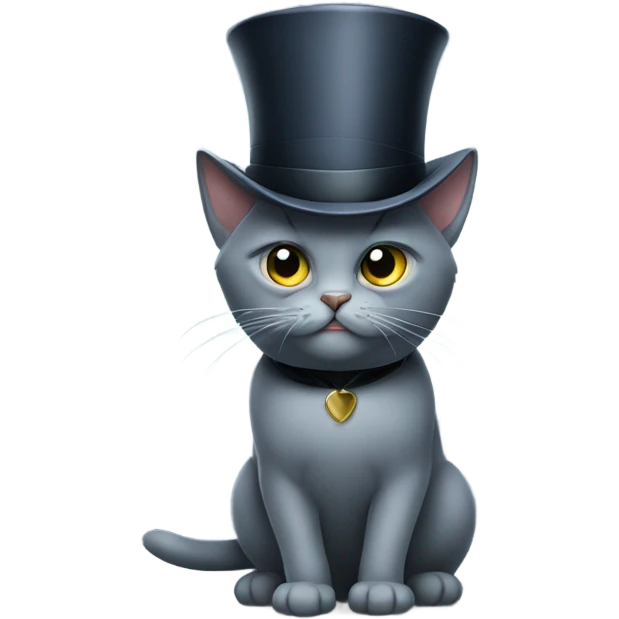 Grumpy Russian blue cat with a top hat emoji
