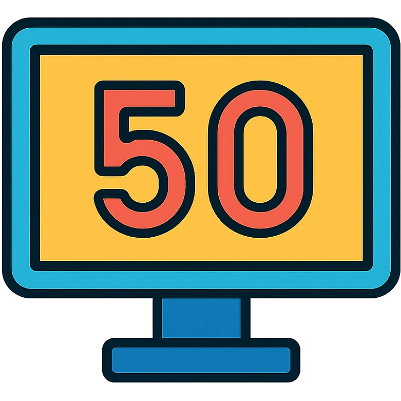 screen with the number 50 displayed clearly and centered emoji