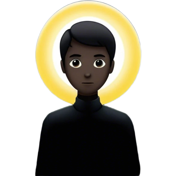 Un espejo con un brillo hipnótico en el centro de un espacio oscuro y una persona en silueta negra emoji