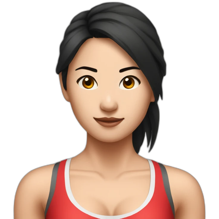 Asian girl CrossFiter in red bra and black leggings emoji