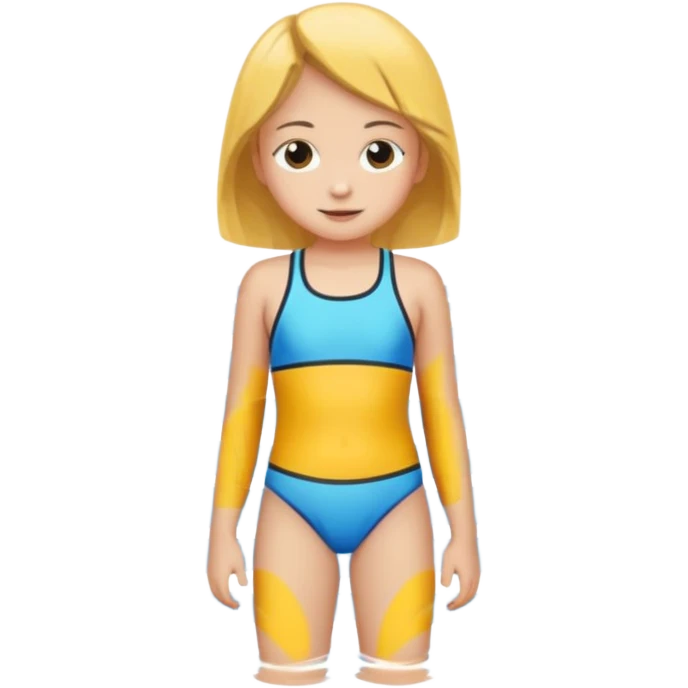 a 12 year old girl in a swim suit, with mountain background emoji