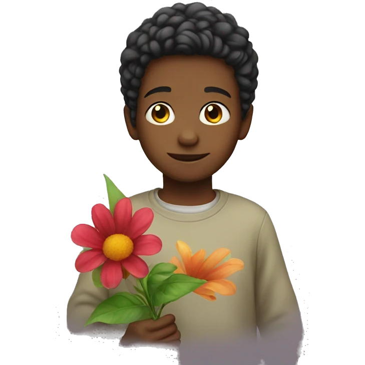 A boy with flower emoji