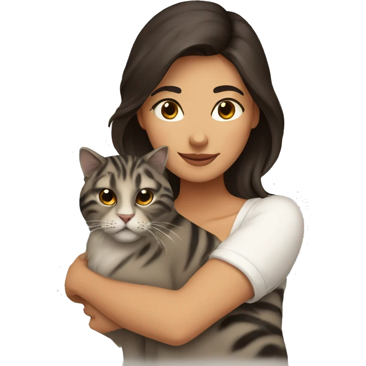 Brunette woman hugging a Himalayan cat tiger emoji