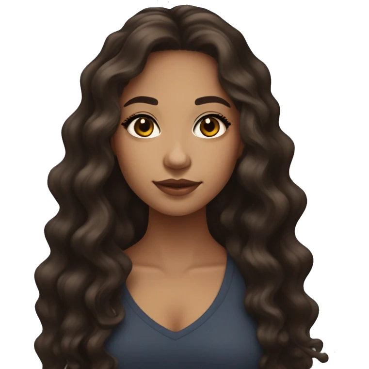 lightskin girl with long dark brown wavy hair and lashes emoji
