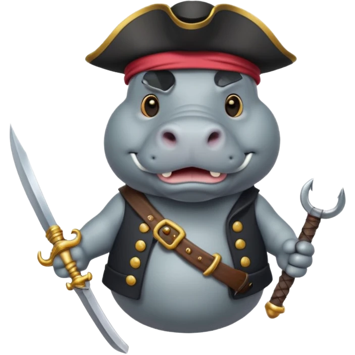 Hippopotamus pirate holding a cutlass emoji