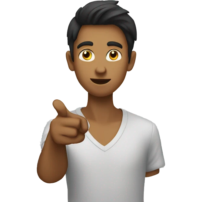 Young man arguing with pointing index finger in front emoji